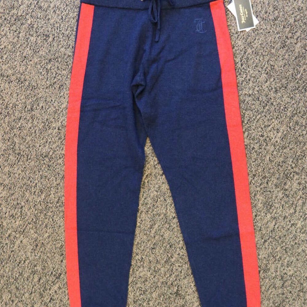 Juicy Couture Cashmere 100% Blue Red  Drawstring Track Pants Soft - Picture 3 of 5